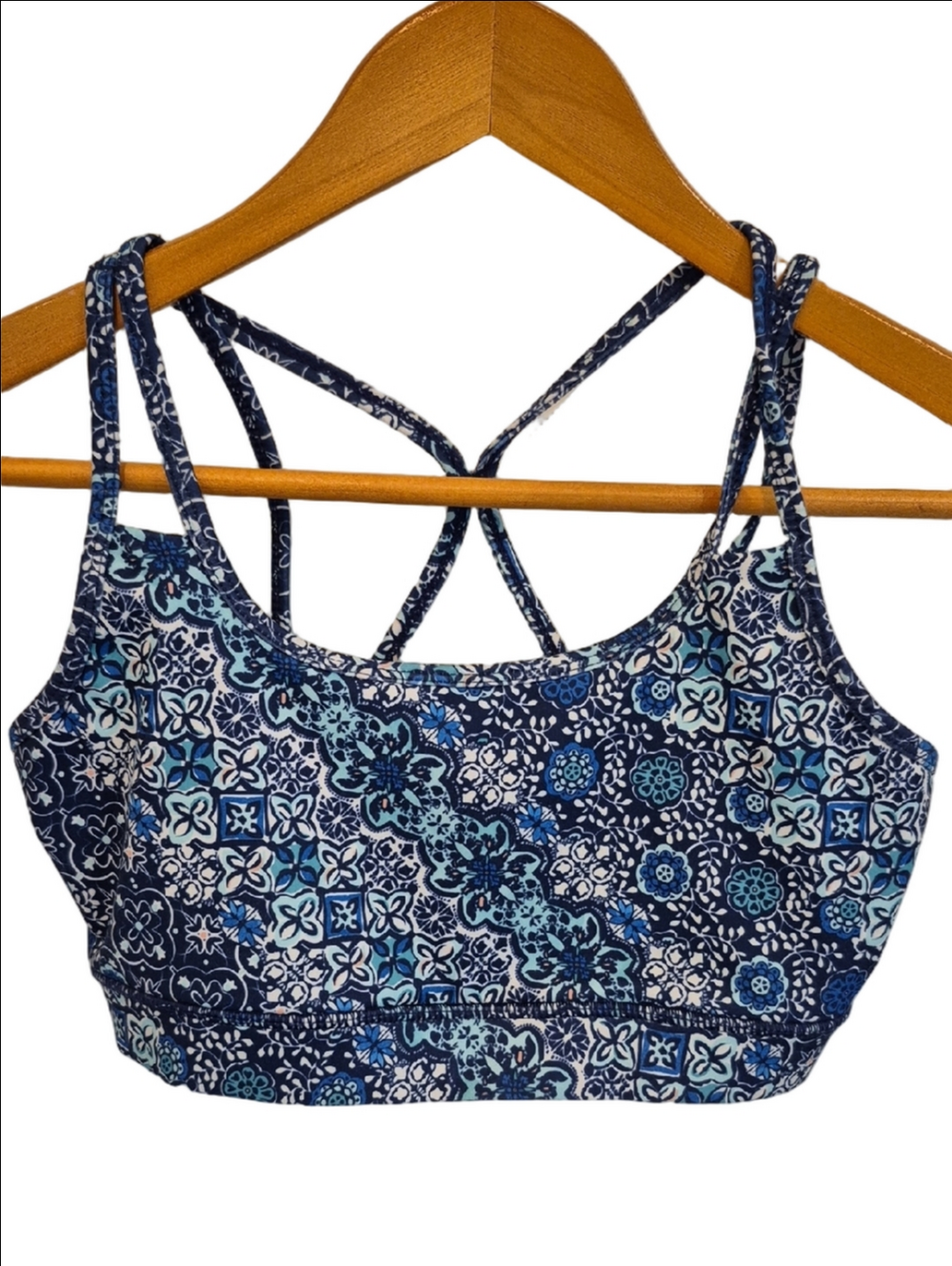 GAIAM Blue Mosaic Print Strappy Sports Bralette For Yoga